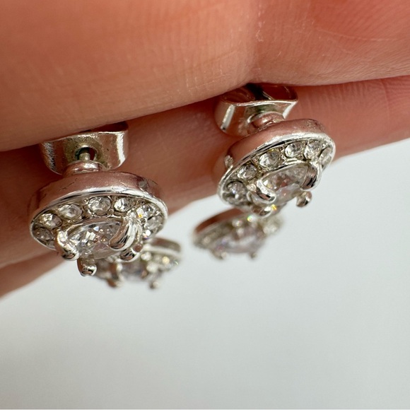 Clear Pear Cubic Zirconia CZ Halo Drop Dangle Earrings Regencycore Princesscore - Picture 4 of 8